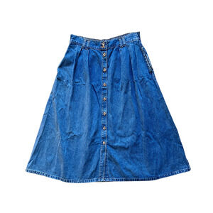 Vtg Hunt Club Denim Midi Skirt 16 Button Front Western Boho Minimalist Classic